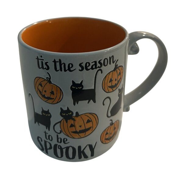 Large Halloween Coffee Mug Tis The Season To Be Spooky Black Cats & Pumpkins - Picture 2 of 3